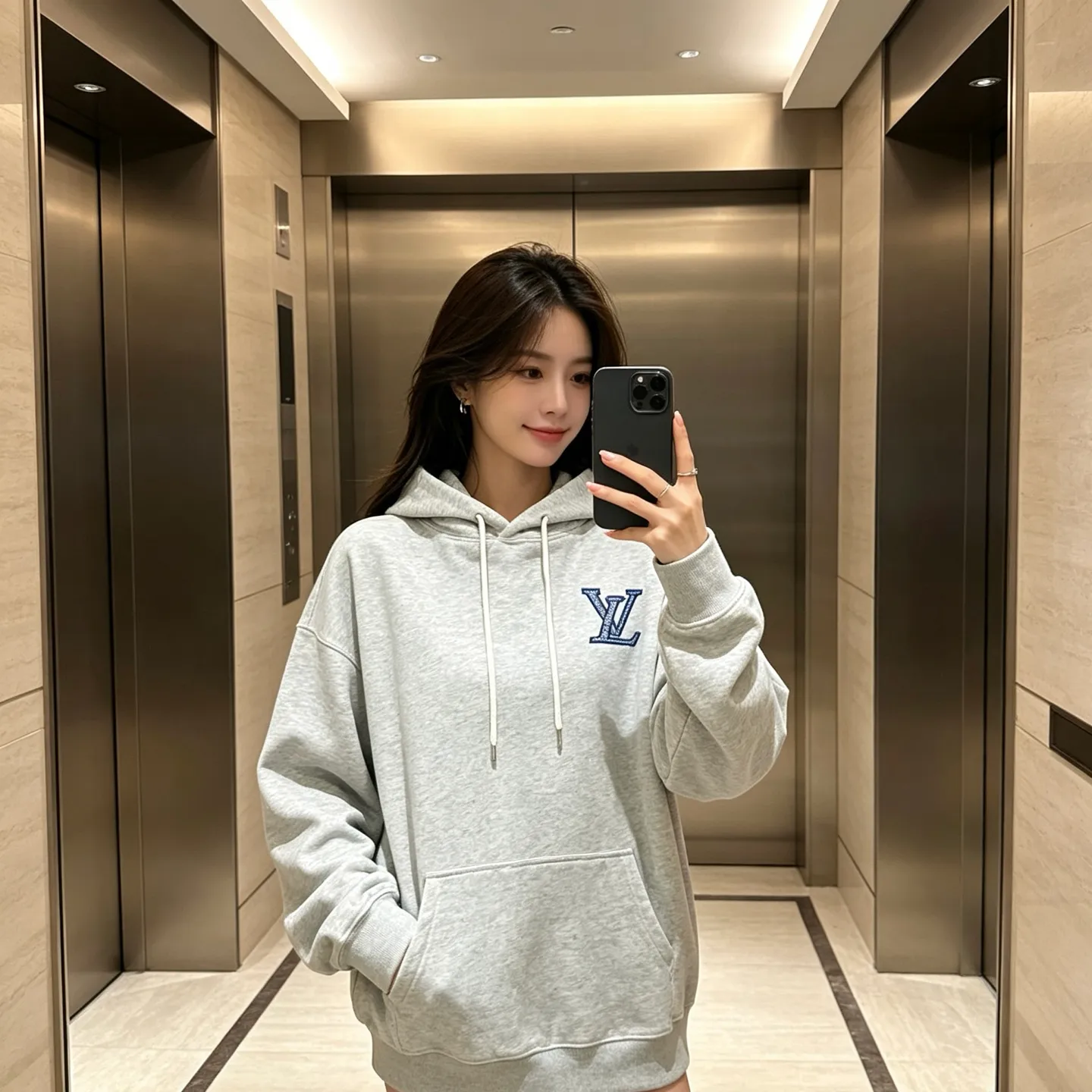 Louis Vuitton/Louis Vuitton Tatami Embroidered Logo Hooded Sweatshirt